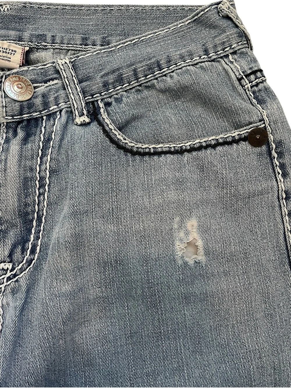 True Religion Joey Super T Jeans 34x30 Light Wash Bootcut USA Contrast Stitch